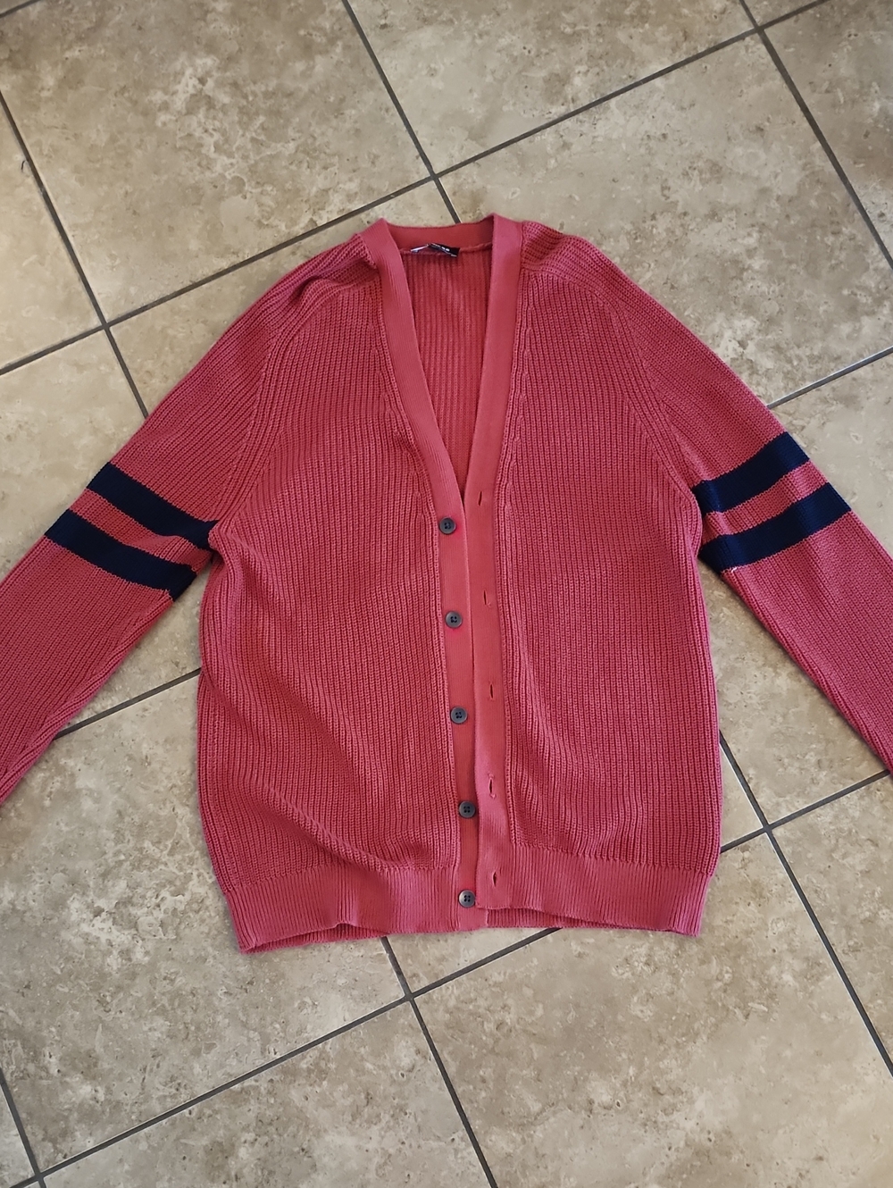 Express XL Men's Cardigan with Navy Stripe Sleeves